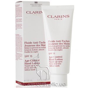 Омолаживающий лосьон, удаляющий пигментные пятна на руках Clarins Body Hand Age-Control SPF 15